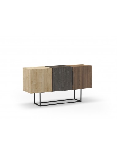 Aparador design 150 x 80 TITAN, 3 portas, carvalho, melamina castanha e nogueira, base em metal preto
