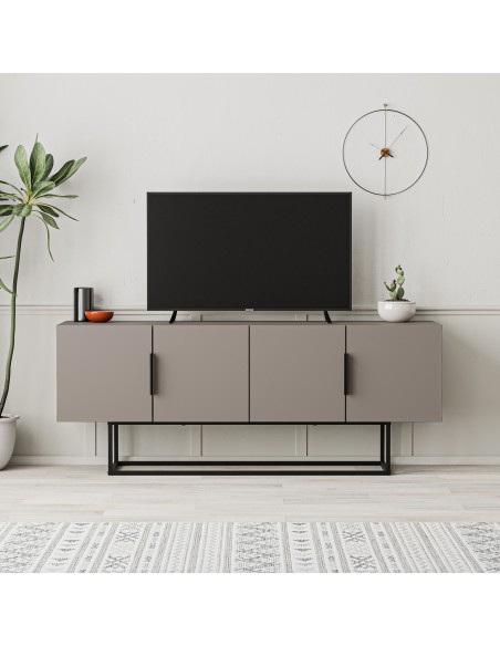 Mueble de TV TITAN 140 X 55, melamina moca y base metal negro