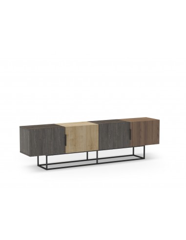 Móvel TV TITAN 200 X 55, melamina carvalho, castanha e nogueira, base em metal preto