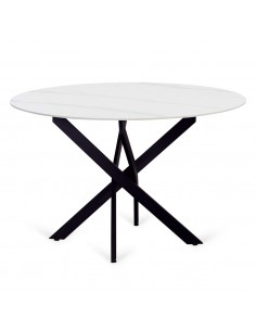 Mesa redonda de diseño Ruth 110, cerámico blanco mármol y...