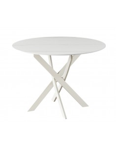 Mesa redonda de diseño Ruth 110, cerámico blanco mármol y...