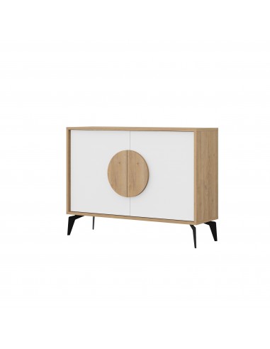 Aparador moderno 110 x 82 VAE, 2 portas, melamínico carvalho e branco