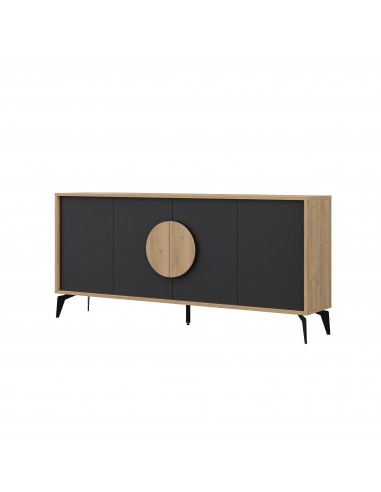 Aparador moderno 180 x 82 VAE, 4 portas, melamina carvalho e preto silky