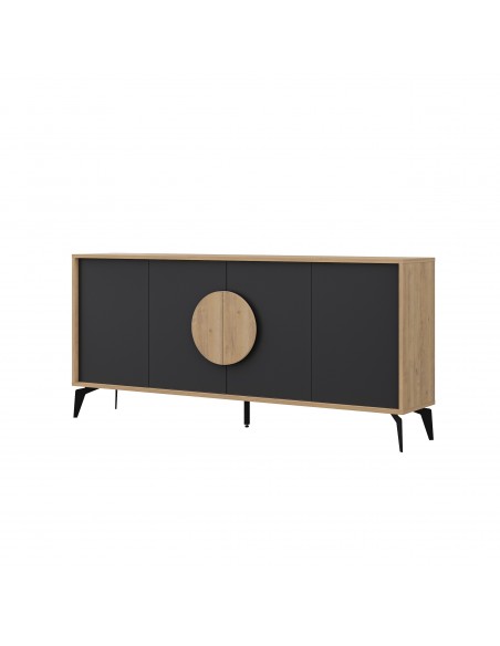 Aparador moderno 180 x 82 VAE, 4 puertas, melamina roble y negro silky