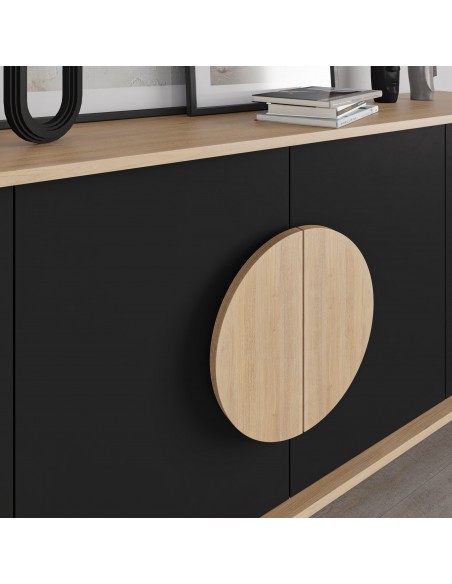 Aparador moderno 180 x 82 VAE, 4 puertas, melamina roble y negro silky