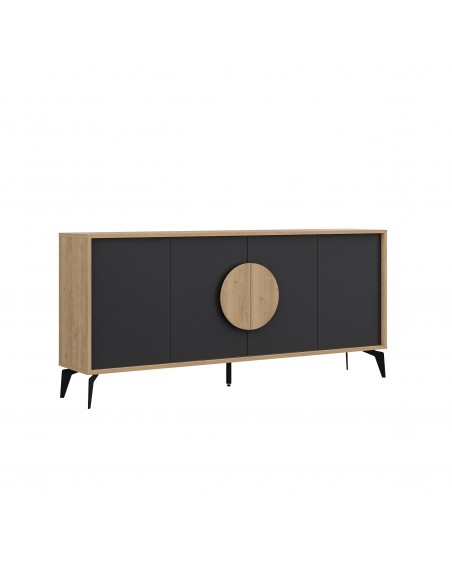 Aparador moderno 180 x 82 VAE, 4 puertas, melamina roble y negro silky