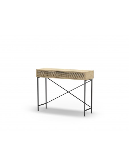 Consola moderna ECRIN 110 X 85, melamina carvalho e base em metal preto