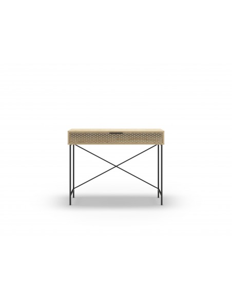 Consola moderna ECRIN 110 X 85, melamina carvalho e base em metal preto