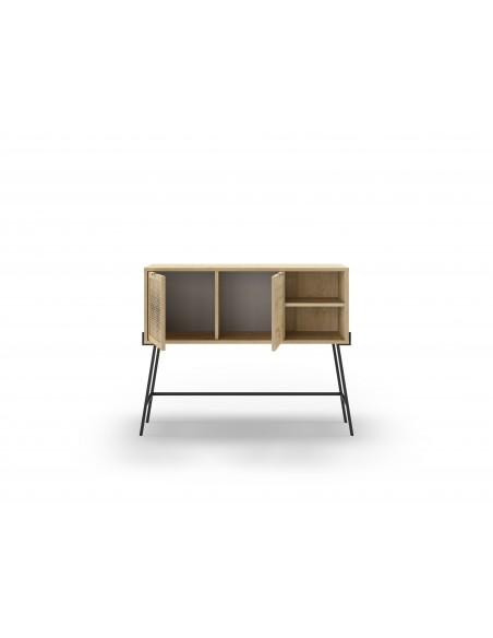 Consola moderna ECRIN 116 X 91, melamina carvalho e base em metal preto