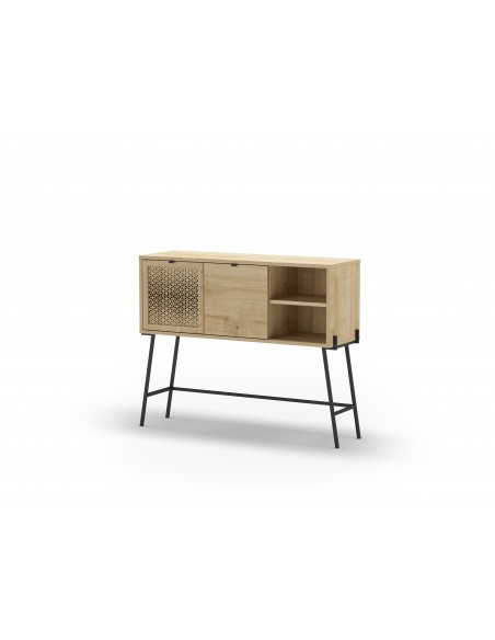 Consola moderna ECRIN 116 X 91, melamina carvalho e base em metal preto