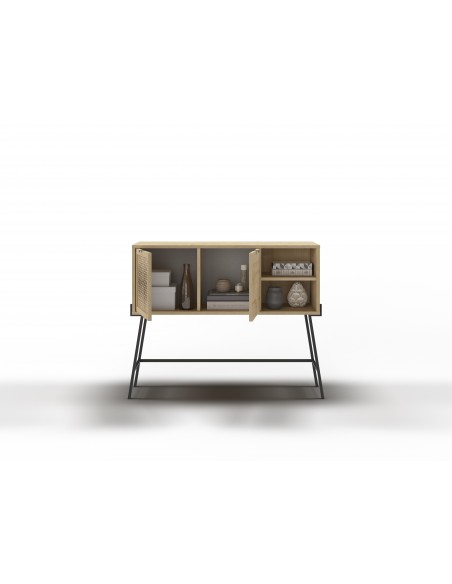 Consola moderna ECRIN 116 X 91, melamina carvalho e base em metal preto