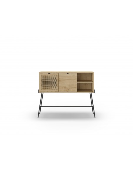 Consola moderna ECRIN 116 X 91, melamina carvalho e base em metal preto