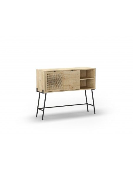 Consola moderna ECRIN 116 X 91, melamina carvalho e base em metal preto