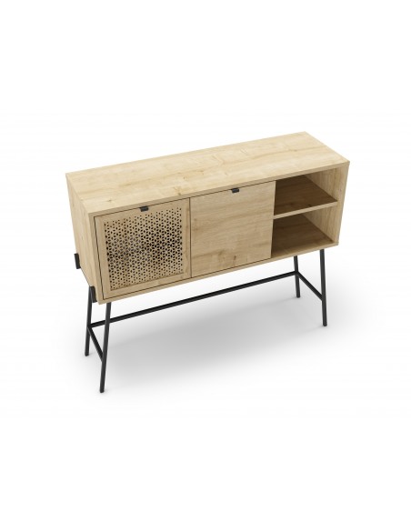 Consola moderna ECRIN 116 X 91, melamina carvalho e base em metal preto