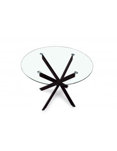 Mesa redonda minimalista em vidro Ruth 110, base em metal...