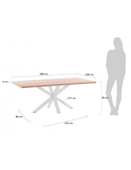 Mesa Arya 180x100, branco, melamina sonoma natural