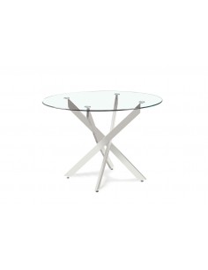 Mesa redonda minimalista em vidro Ruth 110, base em metal...
