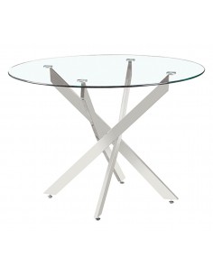 Mesa redonda minimalista em vidro Ruth 110, base em metal... 2
