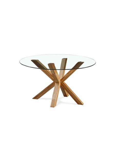 Mesa redonda em vidro e madeira ARGOS 120 x 75