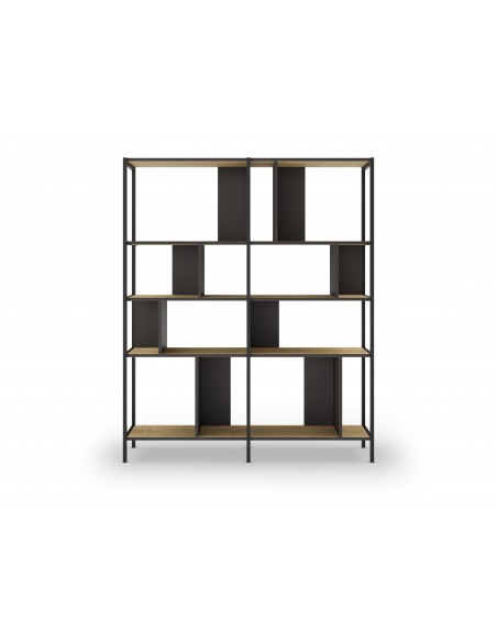 Estantería de diseño ALABAMA 144 x 175, melamina roble y negro, metal negro