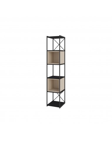 Estantería de diseño ANYA 36 x 179, melamina negro cubos crema, base metal