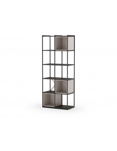 Estantería de diseño ANYA 70 x 179, melamina negro cubo crema, base metal