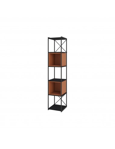 Estantería de diseño ANYA 36 x 179, melamina negro, cubo terracota, metal