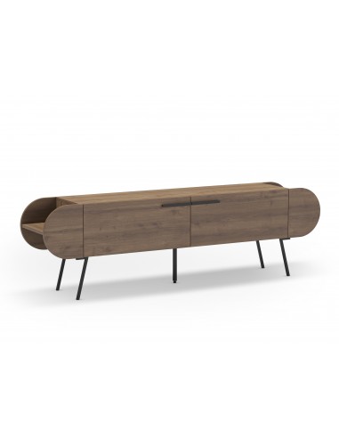Mueble de TV moderno SALUSO 194 X 57 melamina nogal y metal negro