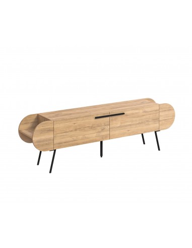 Mueble de TV moderno SALUSO 194 X 57, melamina roble y metal negro