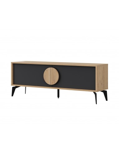 Móvel de TV moderno VAE 140 x 51, melamina carvalho e preto silky