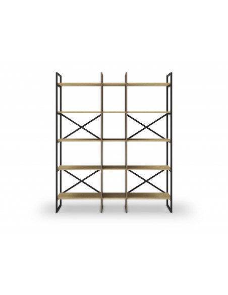 Prateleira design ARA 143 x 175, melamina preta e carvalho, base em metal