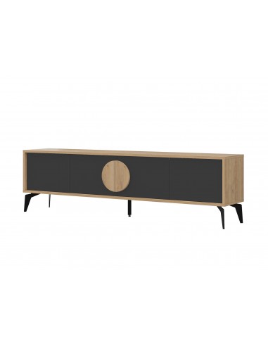 Mueble de TV moderno VAE 180 x 51, color roble y negro silky