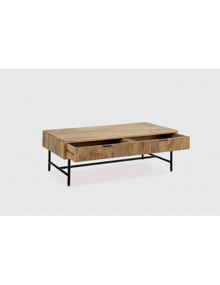 Mesa de centro étnica MUNDRA 120 x 45, MADERA de MANGO y METAL negro
