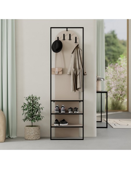 Perchero con zapatero EDORA 53 x 180, melamina crema y metal negro