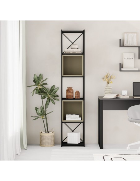 Prateleira design ANYA 36 x 179, melamina preta, cubo verde, metal