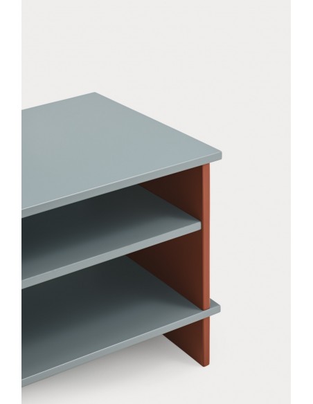 TEULAT INARI Mesa de cabeceira japonesa 54 x 40, 2 PRATELEIRAS, lacada cinza pérola e telha