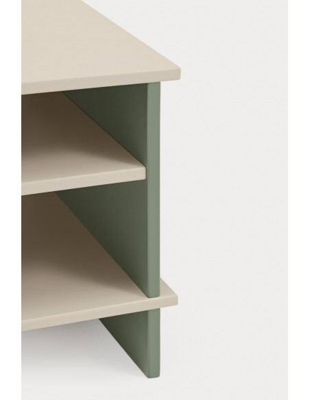 TEULAT INARI Mesa de cabeceira japonesa 54 x 40, 2 PRATELEIRAS, lacada areia e verde