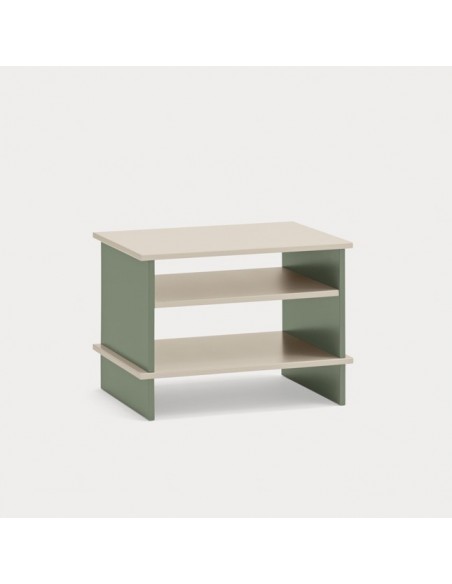 TEULAT INARI Mesa de cabeceira japonesa 54 x 40, 2 PRATELEIRAS, lacada areia e verde