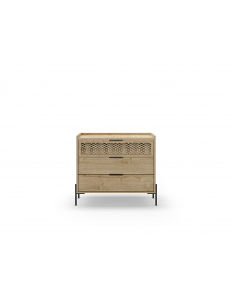 Comoda moderna INCA 90 X 80, melamina en roble y base metal negro