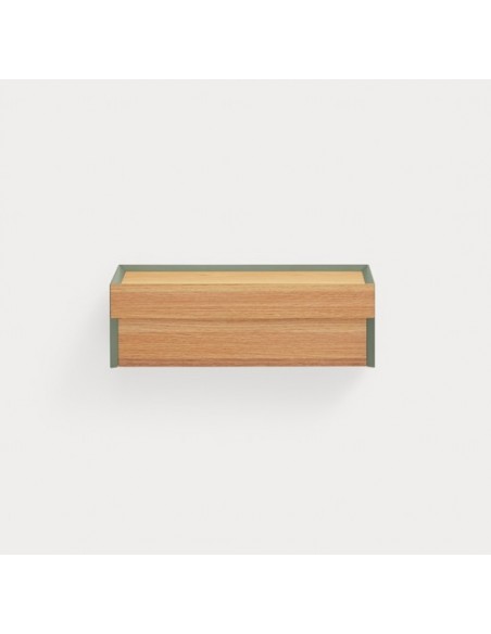 Mesa de cabeceira SUSPENSA minimalista TEULAT ARISTA 50 x 16, 1 gaveta, VERDE e carvalho