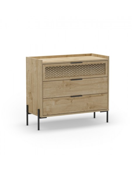 Comoda moderna INCA 90 X 80, melamina en roble y base metal negro