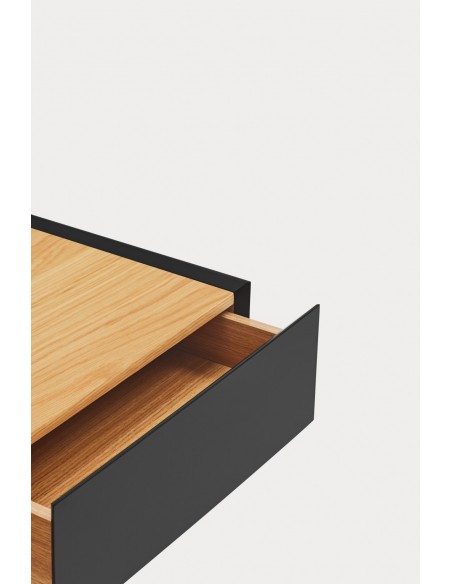 Mesa de cabeceira SUSPENSA minimalista TEULAT ARISTA 50 x 16, 1 gaveta, preto e carvalho