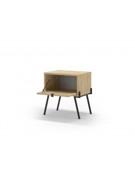 Mesa de cabeceira ECRIN 48 x 50, melamina carvalho e base em metal preto