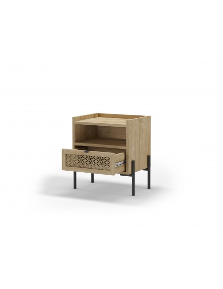 Mesa de cabeceira INCA 49 X 52, carvalho melamina e base em metal preto