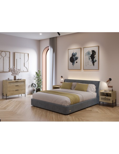 Mesa de cabeceira INCA 49 X 52, carvalho melamina e base em metal preto