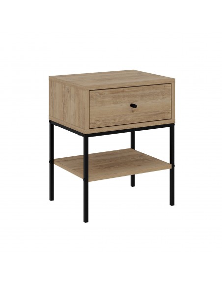 Mesita de noche LISA 45 X 56, melamina en roble y base metal negro