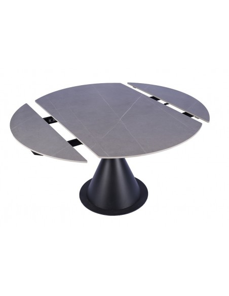 Mesa extensível giratória KORA 80 (130) x 75, porcelânico cinza e metal preto