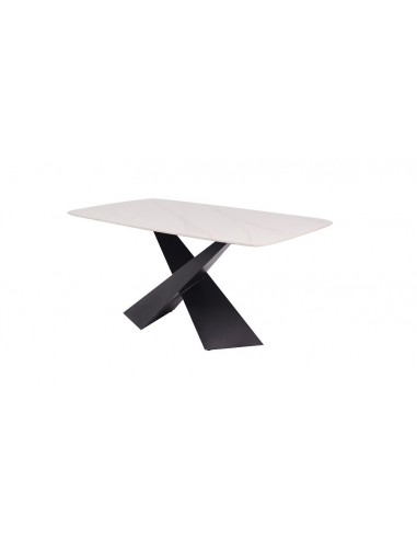 Mesa de porcelânico branco ARINIA 180 x 90 com pés de metal preto