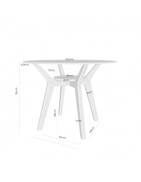 Mesa redonda SABRINE 100, cristal y patas de madera maciza de roble