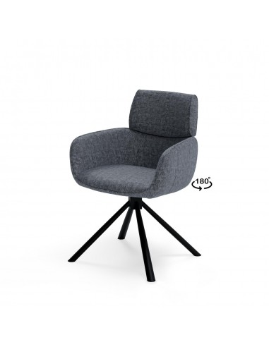 Silla giratoria con brazos DIANE tejido chenille y acero negro.